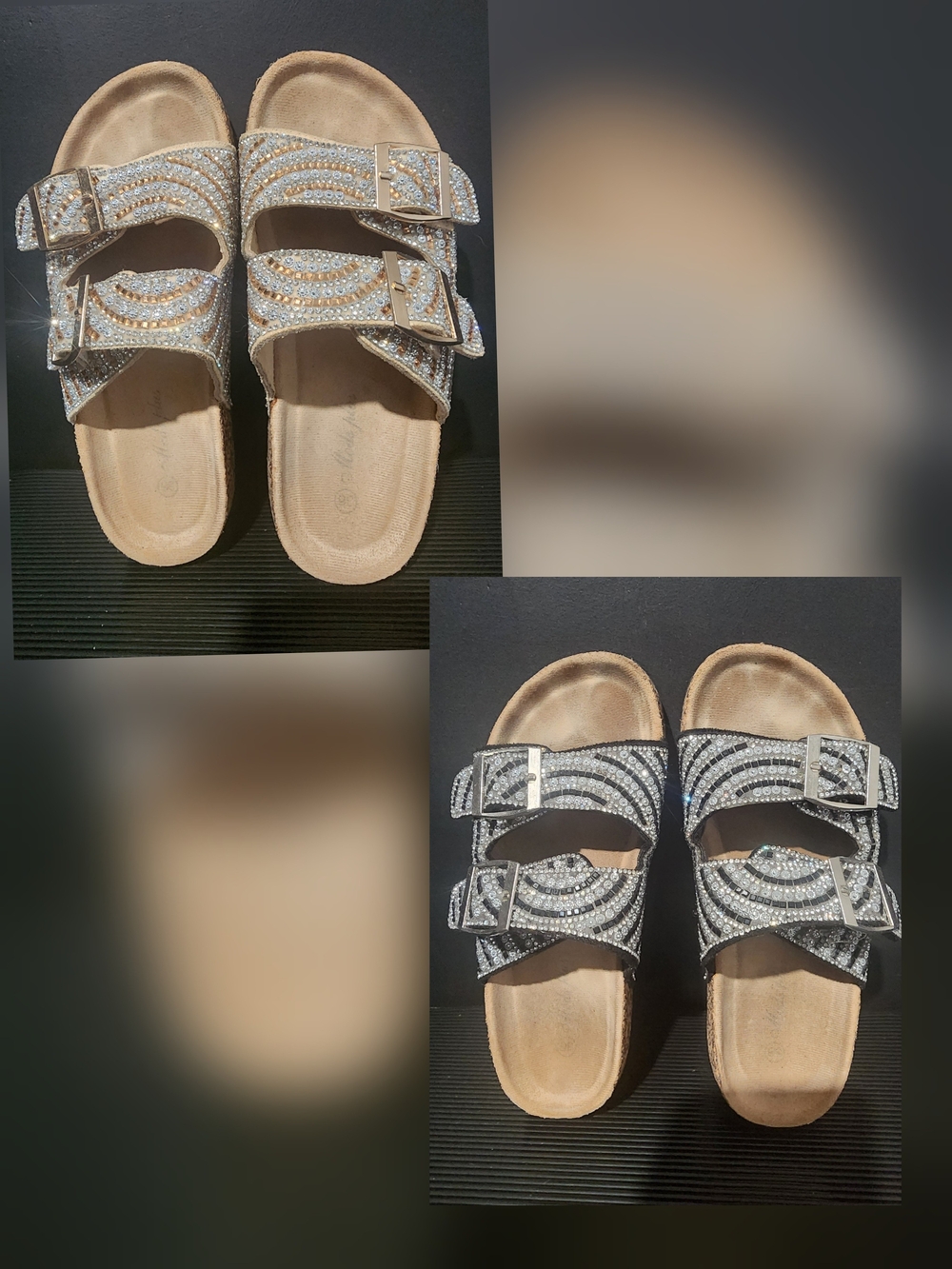 Sparkle Double-Buckle Slide Sandals - Gold and Black